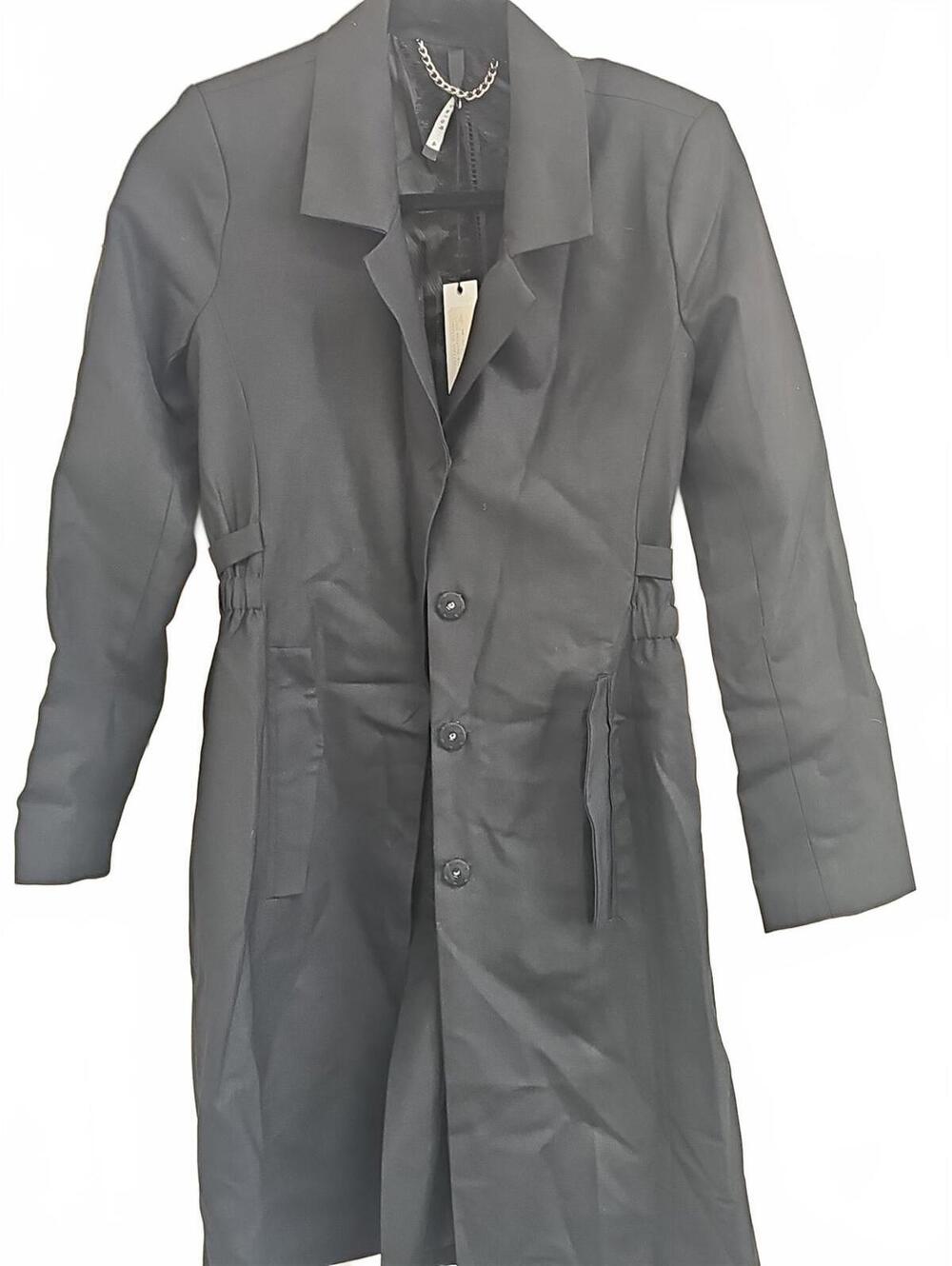Poleci Snap Front Fitted Lined Black Knee Length Trench Coat size 4 NWT $368